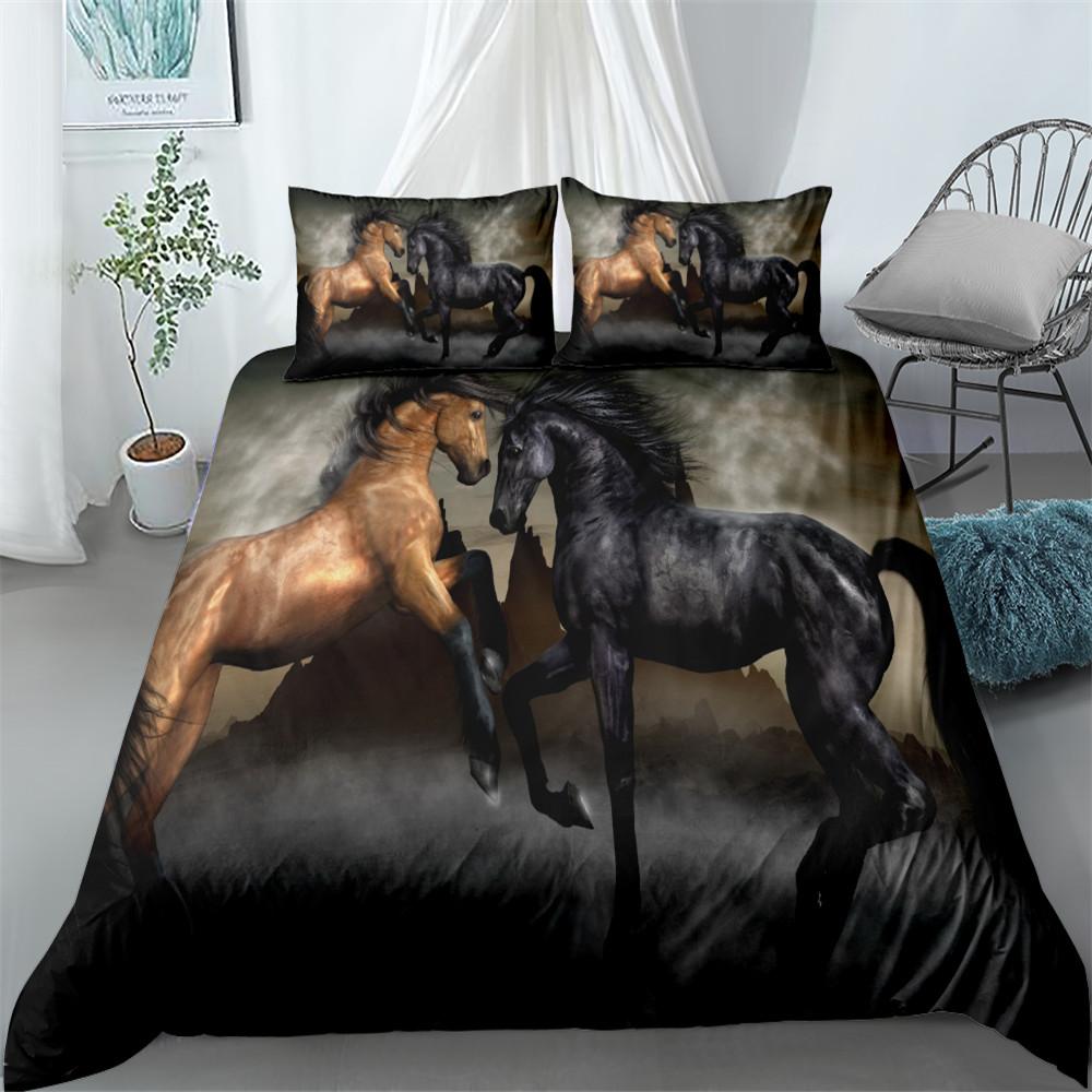 3D Oiling Running Horse Duvet Cover Set Single Twin Double Queen King Cal King Size Bed Linen Set