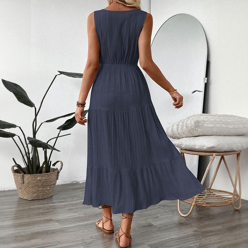 2026 European Strappy Sleeveless V-neck Solid Color Women's Summer Dress