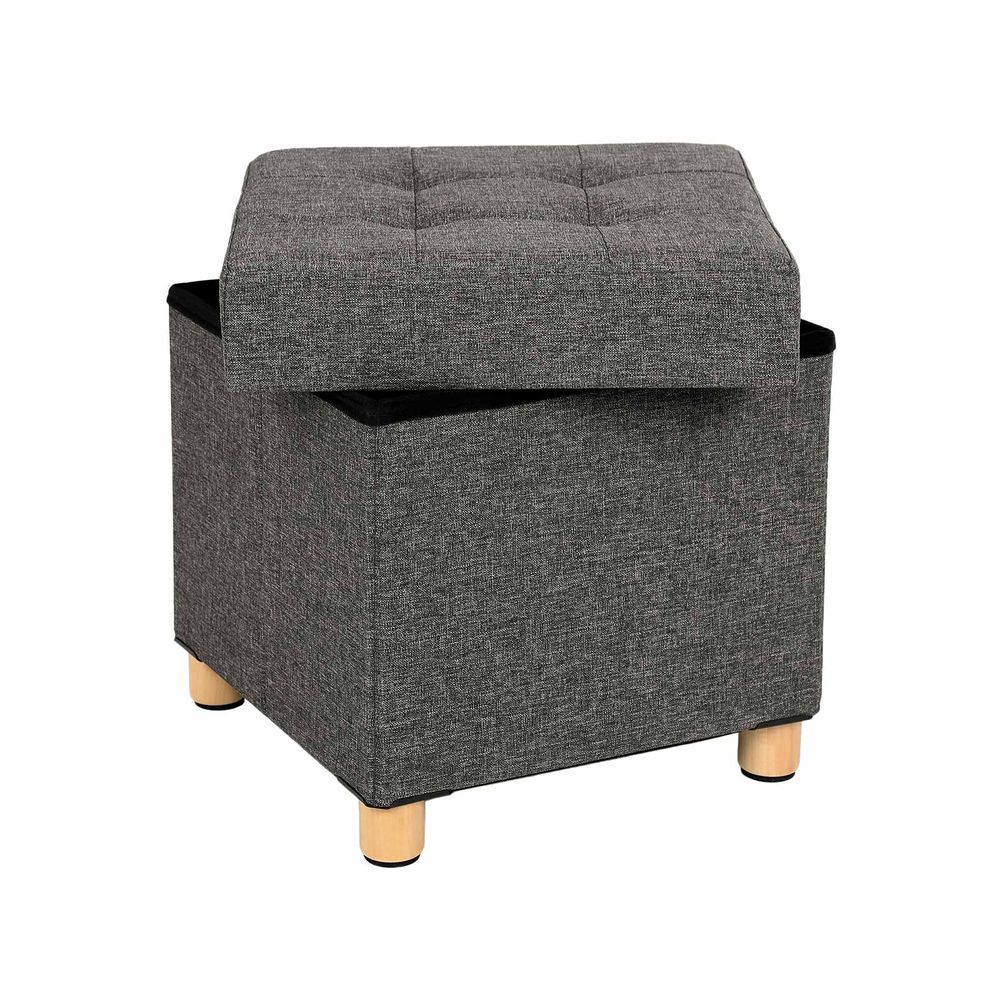 Upholstered Quilted Pouf with Storage Capacity 33L Wooden Legs
