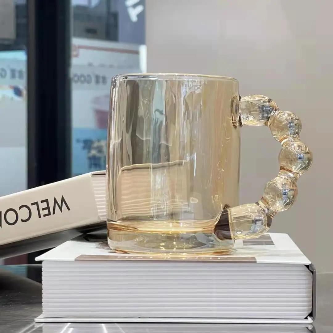 

Кружки для кофе в европейском стиле с роскошной ручкой, чашка для кофе с молоком, послеобеденный чай, креативные стеклянные кружки с пузырьками для подарка другу 300ml