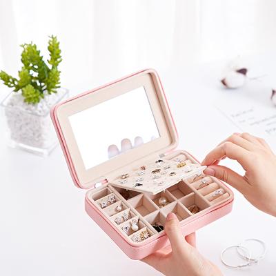 Tragbare Schmuck-Aufbewahrungsbox mit Spiegel innen, Ohrringe, Ohrstecker, Handschmuck-Aufbewahrungsbox für unterwegs, Geschenk für Muttertag und Weihnachten