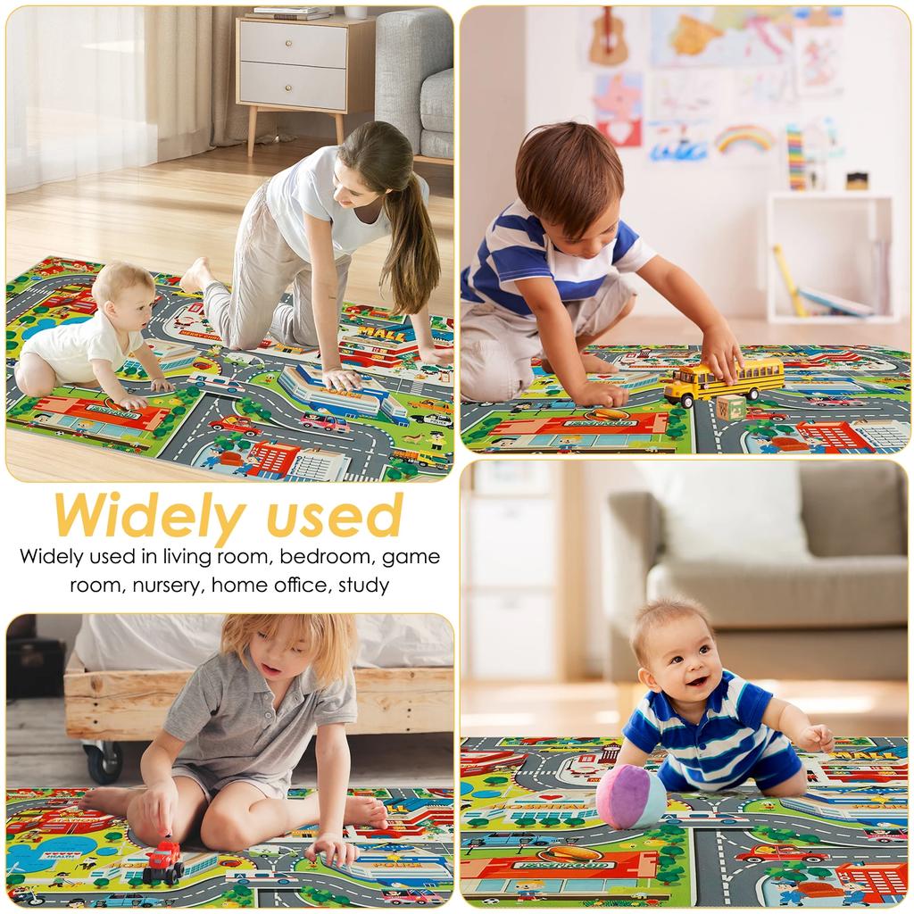 Kids Carpet Playmat Rug Polyester Children Playmat Indoor Anti-skid City Road Game Carpet Comfortable Educational Learning Toy