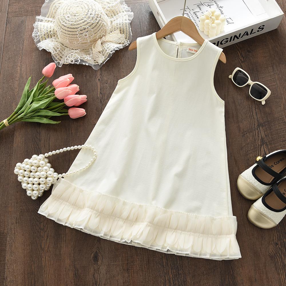 Summer Girls Fashion Spliced Tulle Dress Stylish Princess Sleeveless Vest Dress For Kids Party Wear 100cm