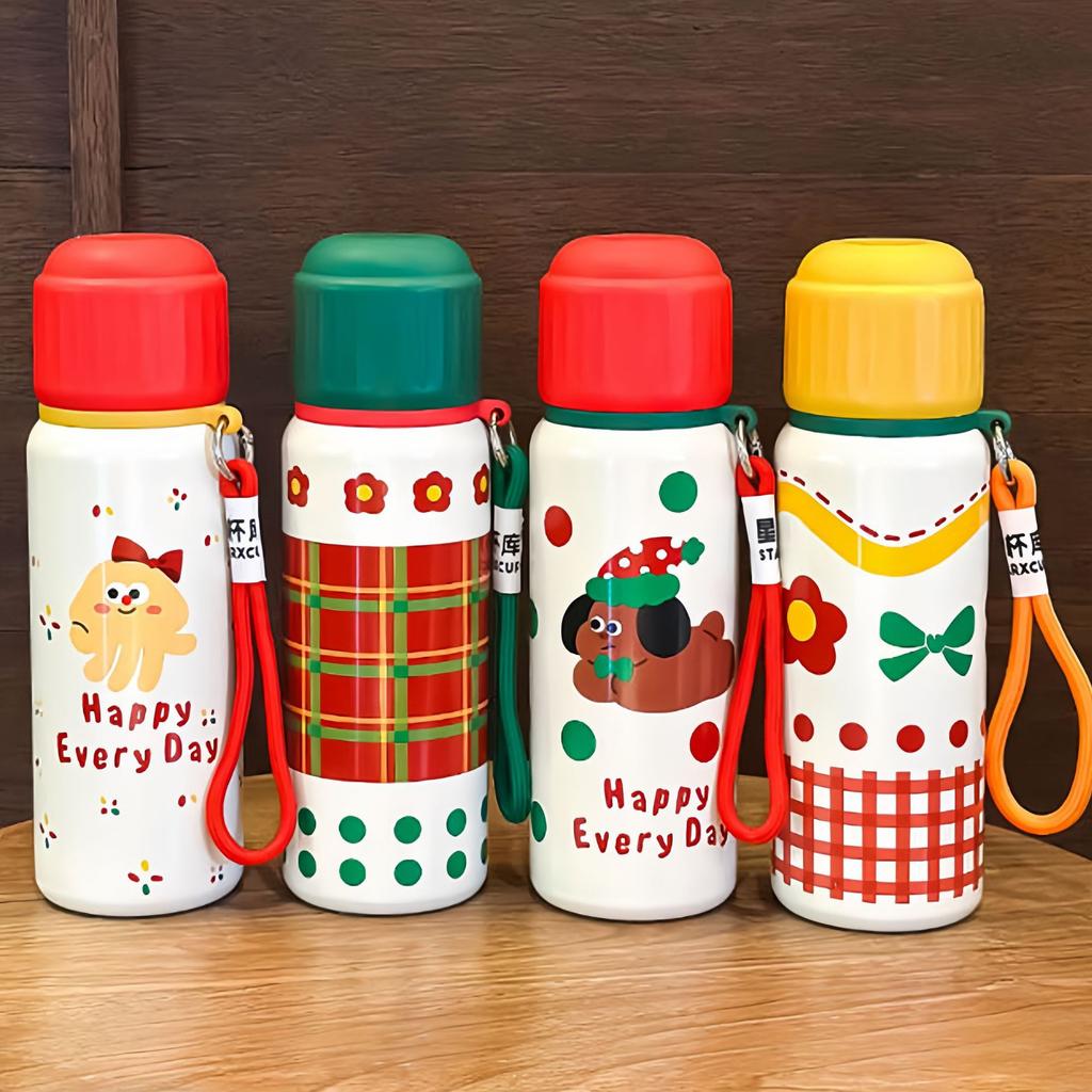 New Christmas Stainless Steel Cartoon Straw Thermos Cup Cute Children's Portable Water Cup Gift