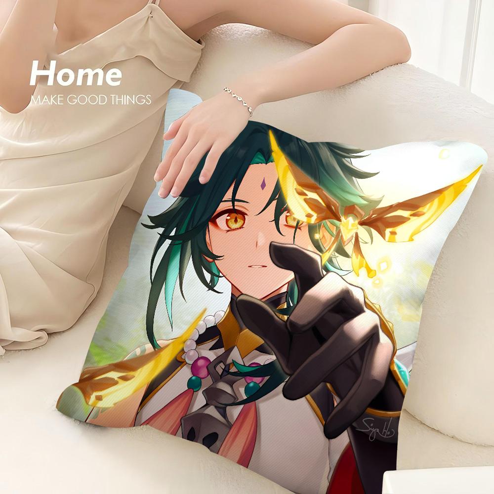 Xiao Genshin Impact Pillow Case Sofa Decorative Home Double-Sided Printing Short Plush Cushion Cover Throw Pillow Cover