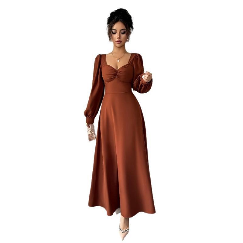 

New Women s Dress Cocktail Dress, Stylish and Sexy Square-necked Dress, Elegant and Fitted Long Dress S коричневый