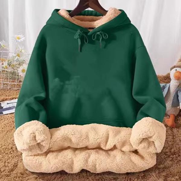 Men's Fleece-Lined Lambswool Hooded Sweatshirt - Thick, Zip-Up, Loose-Fit, Plus Size Workwear Jacket for Autumn/Winter.