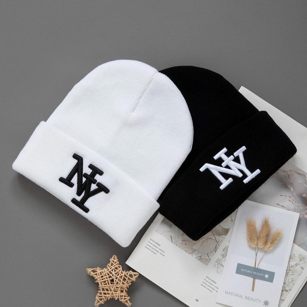1/2/3Pcs Unisex Winter Beanie Hats, Solid Color Knitted Warm Outdoor Caps With Embroidered Hand Washable