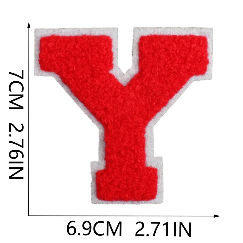 Roaring Sky 7cm Chenille Patch: Red Letters On White, A-Z Alphabet Bag Decoration.