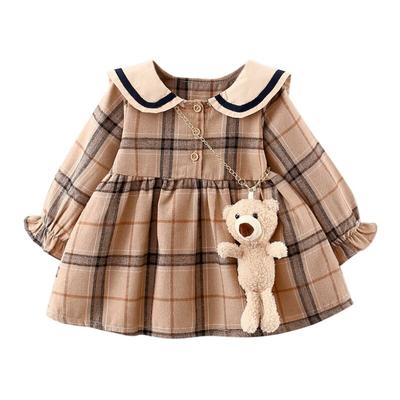 Kid Girls jesenné princeznovské šaty Detské Baby Party Girl námornícke kockované šaty s dlhým rukávom