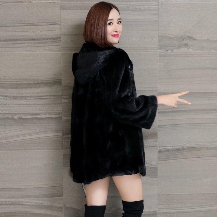 Imitation Mink Coat Women's Mid-length Autumn and Winter Thickened Large Size Imitation Mink Fleece Hooded Imitation Fur Coat