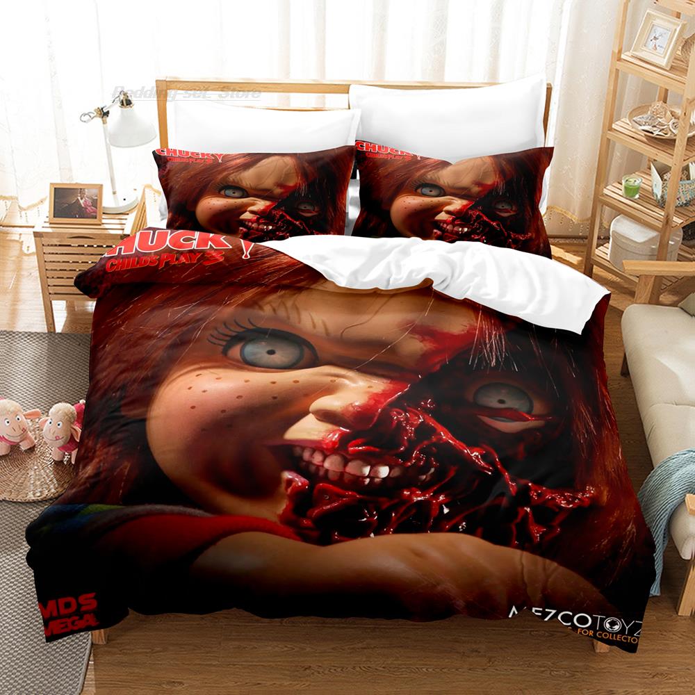 Juego de ropa de cama Chucky para cama individual, doble, queen o king size. Juego de funda nórdica para dormitorio de adulto o niño. Diseño 3D de Halloween.