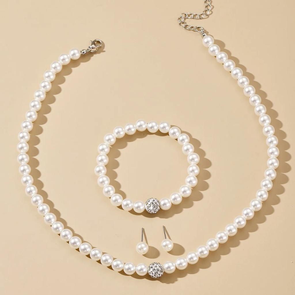 Imitation Pearl Necklace Women Elegant Necklaces Bracelet Earrings for Ladies Party Accessories Adult Jewelry Set