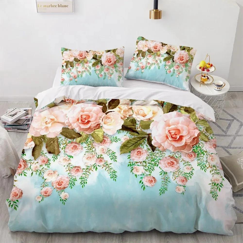 3D Plant Flower Rose Comfortable Duvet Quilt Cover Pillowcase Bedding Set Children Bedroom Decoration Home Textile