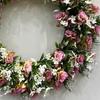 Wreath Hanger Artificial Rose And Camellia Wreath Hanger for Door Wall Fireplace Decoration Handmade Realistic Spring Floral Wreath Home Decor