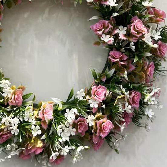 Wreath Hanger Artificial Rose And Camellia Wreath Hanger for Door Wall Fireplace Decoration Handmade Realistic Spring Floral Wreath Home Decor