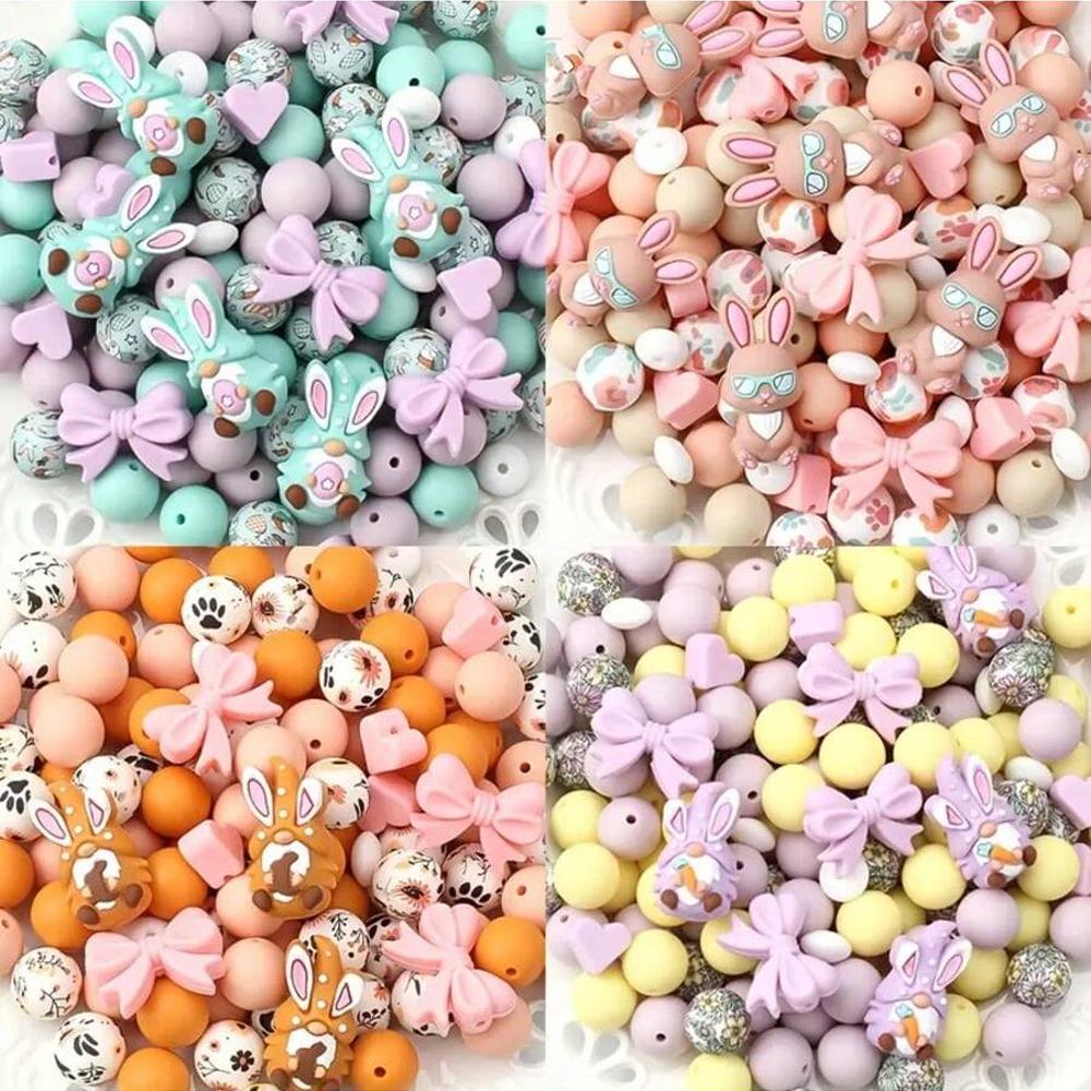 4/26/30/52PCS Easter bunny silicone beads, suitable for bracelets, keychains, lanyards, pen accessories, holiday accessories