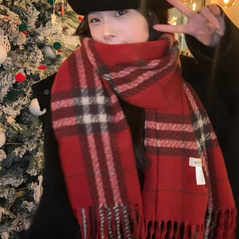 Wrap up the warmth~ Christmas new red plaid scarf women's autumn and winter versatile warm scarf large version shawl
