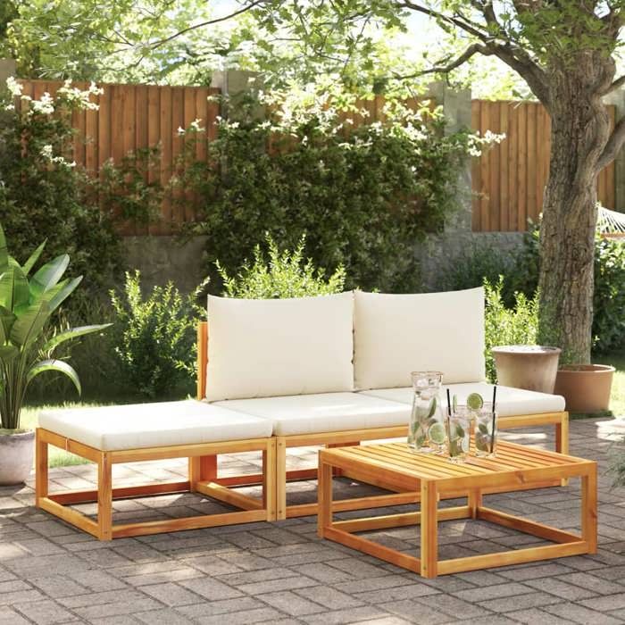 VidaXL Ensemble de canapés de jardin 4 pièces avec coussins en bois d'acacia et rotin 3278889