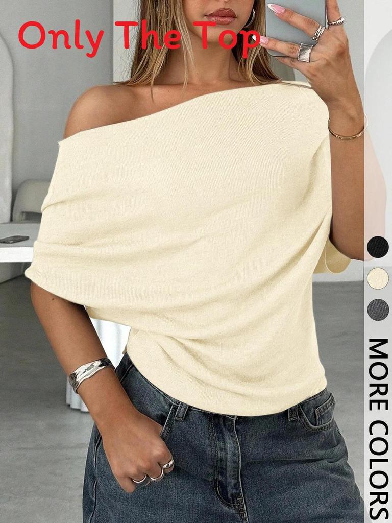 Summer Womens T Shirt With Modale Fabric Short Sleeve One Shoulder Casual Style For Daily Wear