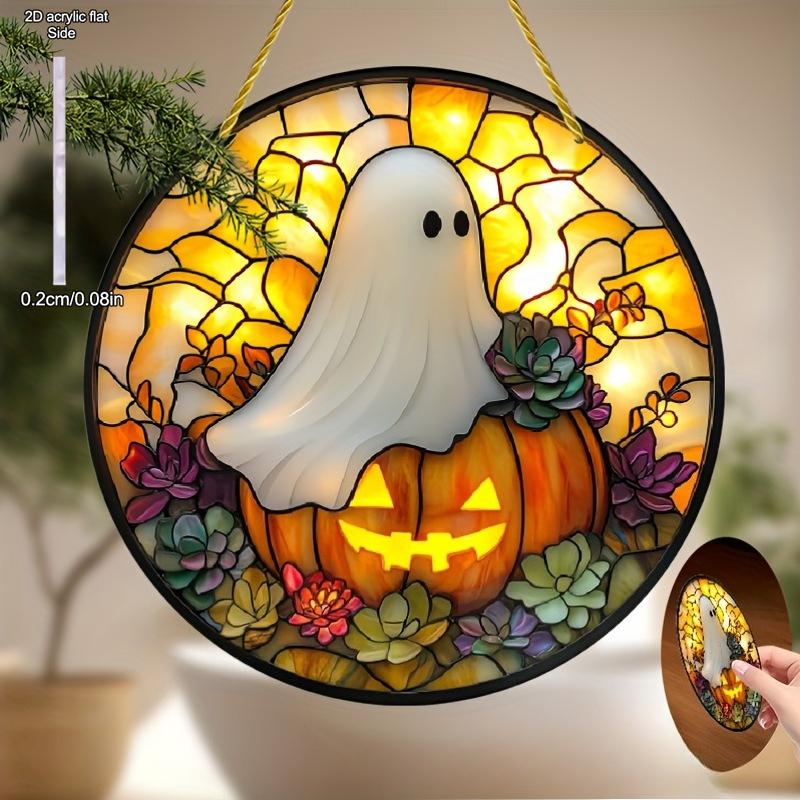 Halloween Cute Little Ghost Acrylic Sun Catcher Hanging Indoor and Outdoor Home Courtyard Garden Decoration Hanging Board, Durable Acrylic Sign