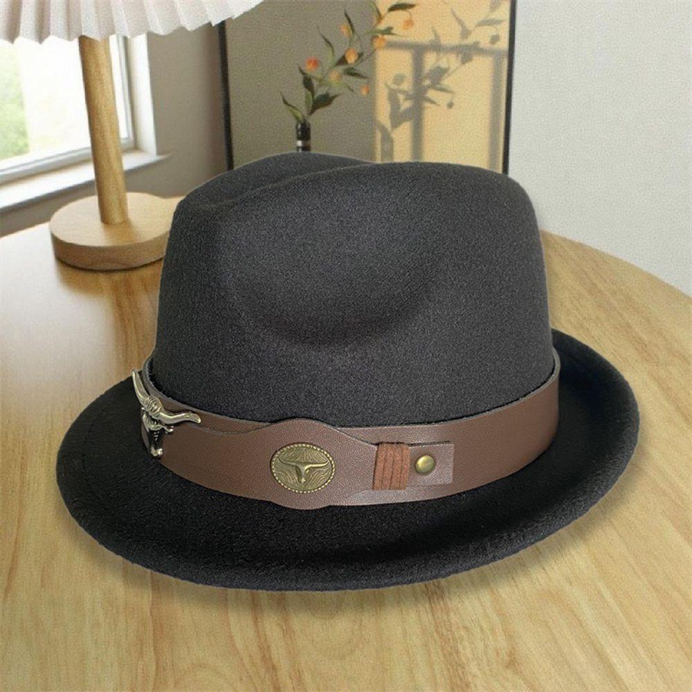 Bull Head Decor Fedora Hat Unisex Wide Brim Hat Vintage Western Cowboy Hat Outdoor Travel