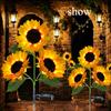 Solar Simulation Flower Lamp, Outdoor Decoration with 3 LED Sunflower Yellow Flower Lamp, Suitable for Courtyard, Villa, Lawn, Garden