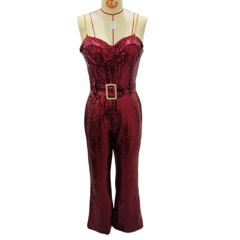 

Мода Сексуальный Цепочный Пояс Блестки Формальное Платье Комбинезон Женщины Платье с Блестками Комбинезон Burgundy S