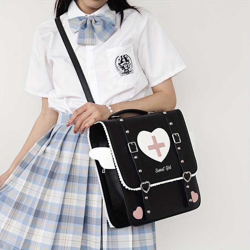 

Kawaii Y2K Дизайн Рюкзак Сумка с клапаном с пряжками и заклепками Декор ХэллоуинМодная сумка для школы