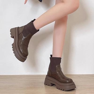 Stivali skinny Stivali Martin da donna autunno e inverno nuovi piccoli con suola spessa rialzati corti calzini alla moda stivali