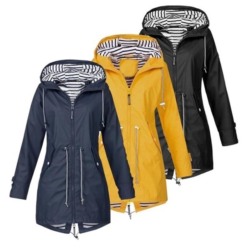 Women Waterproof Wind Jacket Coat Raincoat With Stylish Zipper Hoodies For Outdoor Use