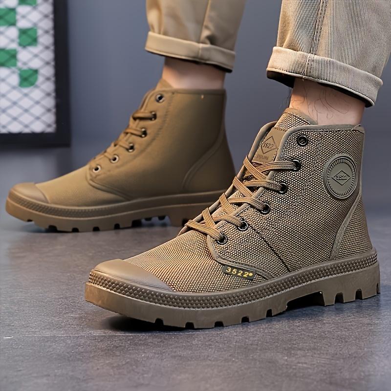 Breathable High-Top Canvas Military-Style Boots | Men's & Women's Unisex Ankle Support Shoes - Durable Rubber Sole, Round Toe Lace-Up Design
