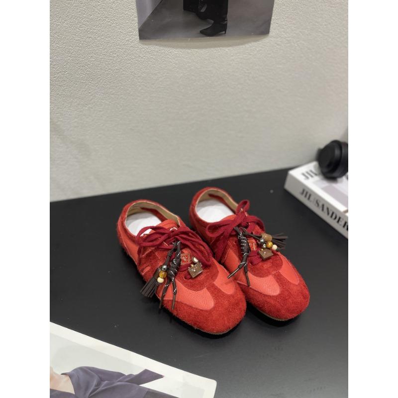 

Retro women s autumn new leather breathable versatile flat-bottomed sports and leisure shoes women s soft sole 40 червоний