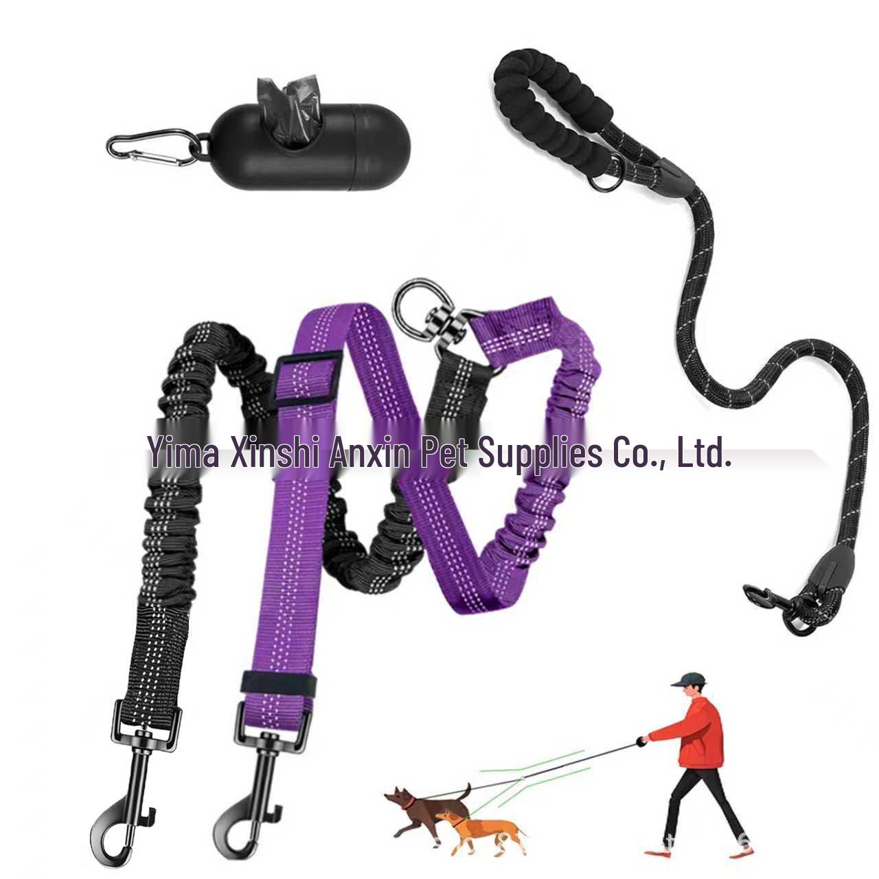Luminous Anti-Tangle Dual Retractable Dog Leash Set фиолетовый