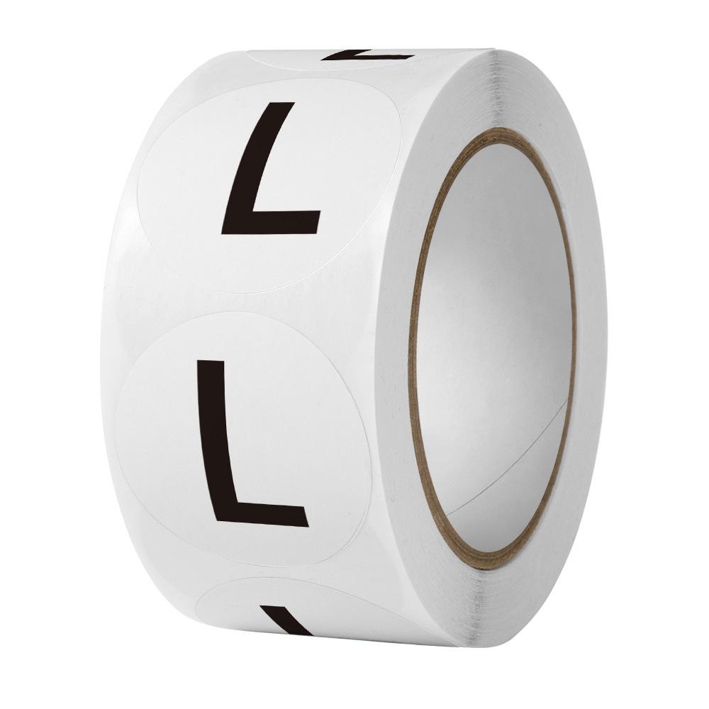 In-Stock Round Size Label Stickers - Self-Adhesive for Clothing & Shoe Boxes, English Lettering