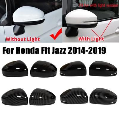 For Honda Fit Jazz 2014 2015 2016- ABS Car Rearview Side Mirror Cover Wing Cap Exterior Door Housing Trim Adhesive Sticker