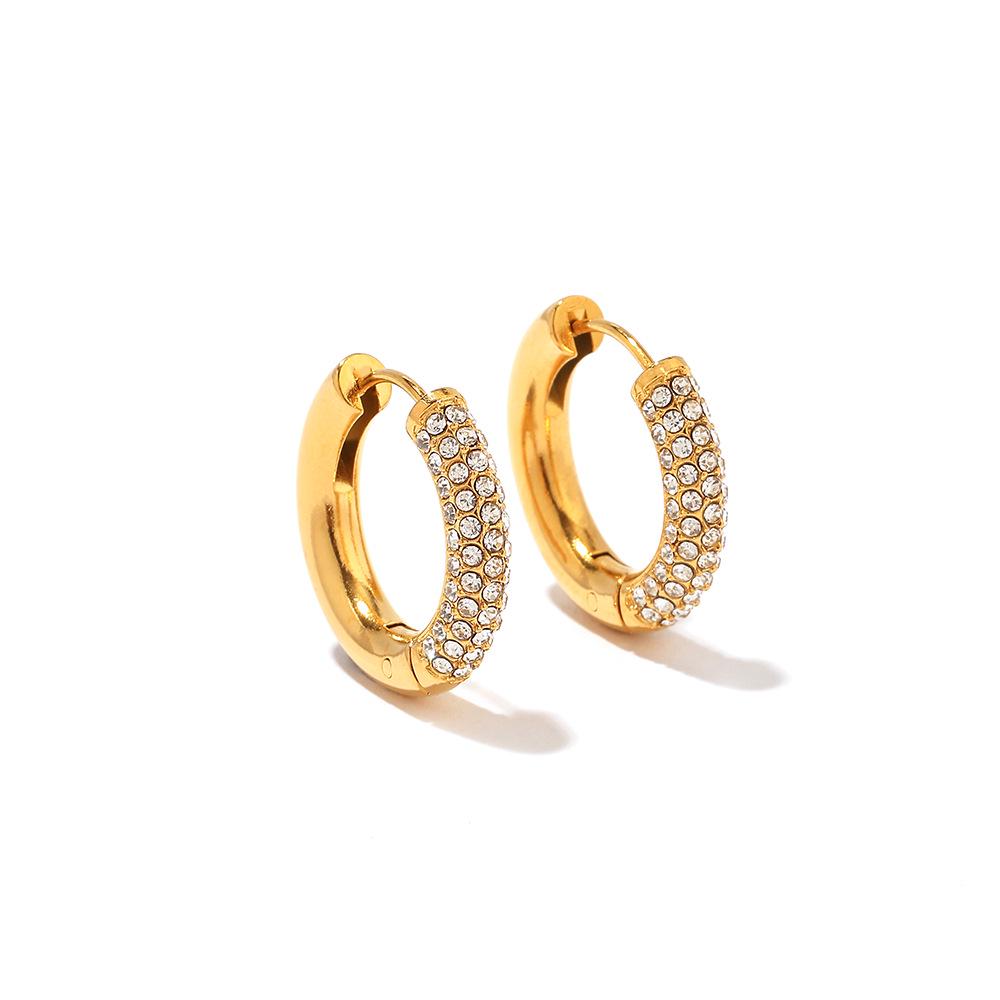 Ying Tai 18K Gold-Plated Stainless Steel Hoop Earrings with Diamonds - European & American Style