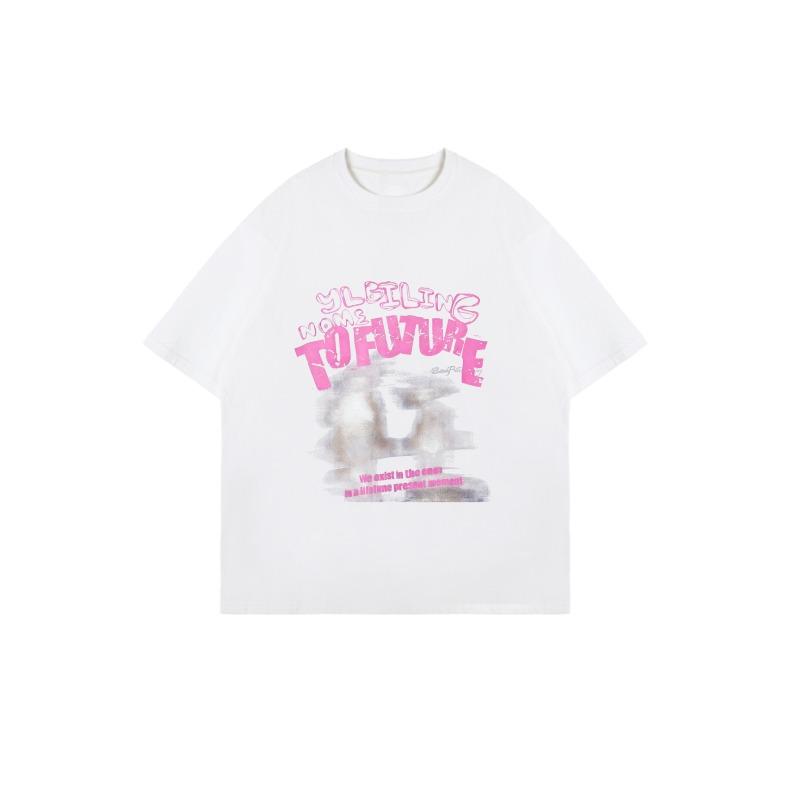 Übergroßes T-Shirt Schwarz Yliling To Future Grafikdruck mit pinkem Text und abstraktem Design für Freizeitkleidung und Streetstyle