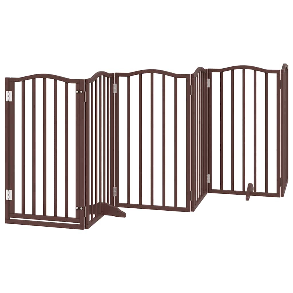 9 Panel Dog Gate with Door Foldable Brown 450 cm Poplar Wood