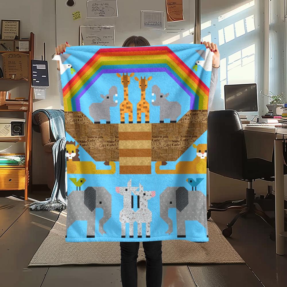 1Pc Cartoon Animals Print Flannel Blanket, High quality Comfortable for All Seasons, Home Decor, Warmth and Comfort, Perfect for Christmas Gifts