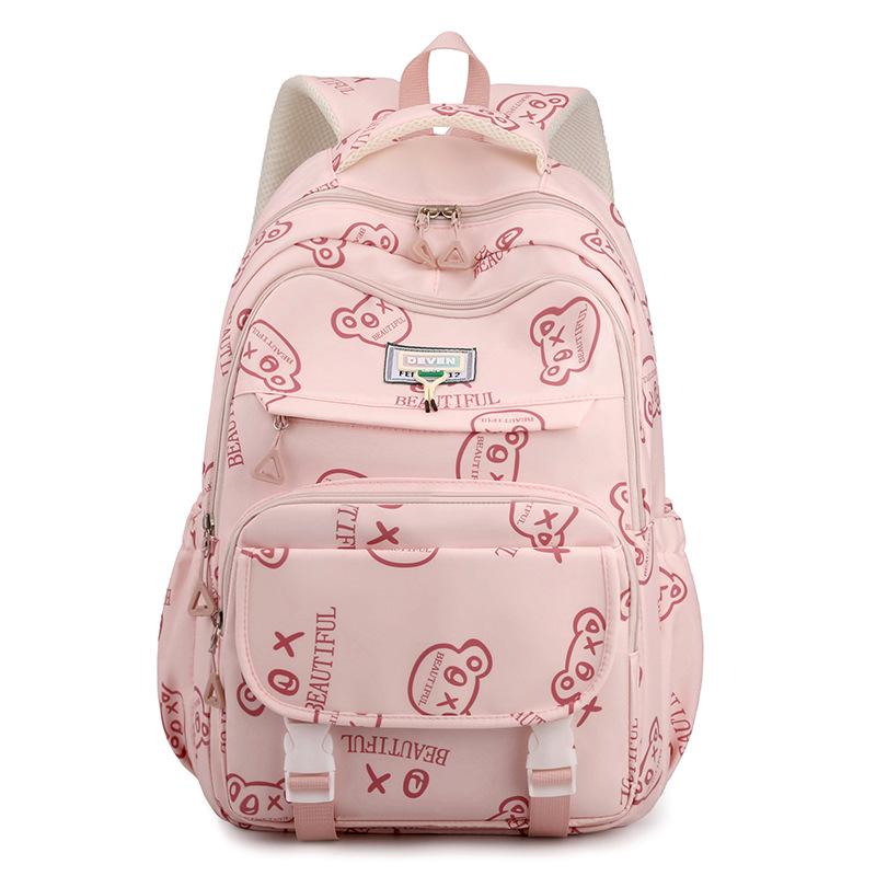 

Новый школьный рюкзак для учениц, милый рюкзак с принтом для учениц средней школы, большой вместимости, для активного отдыха, с функцией снижения нагрузки розовый