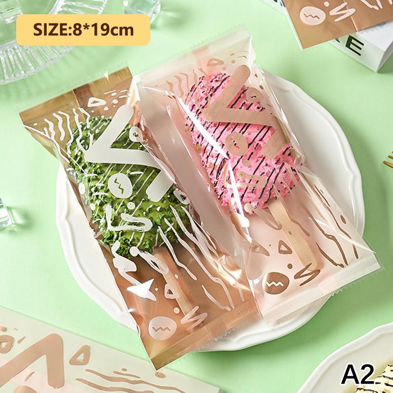 100Pcs Cartoon Transparent Food Grade Ice Cream Bags Disposable Plastic Bag Popsicle Protective Cover Storage Packing Bag Diy