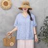 Women's Summer Tencel Linen Printed Short Sleeve Top - Loose Fit, Round Neck