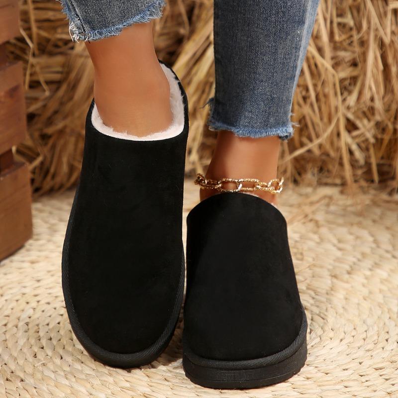 European and American foreign trade plush heeless snow boots women's new platform short tube lazy large size cotton shoes