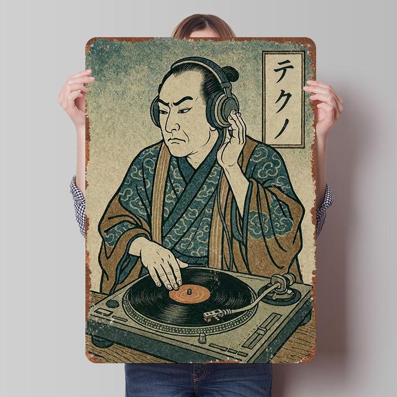 

Ukiyoe DJ With Headphones Tin Plaque Poster Customized Wall Art Retro Vintage Metal Signs for Man Cave Gaming Room Decoration 7.9x11.8In(20x30cm)