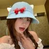 Cute Bow Cherry Quick Drying Bucket Hat Women's Summer Thin Versatile Breathable Striped Sunscreen Hat Basin Hat