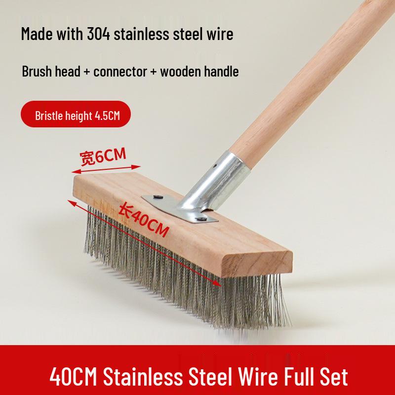 Stainless Steel Long Handle Outdoor Floor Scrub Brush with Stiff Bristles