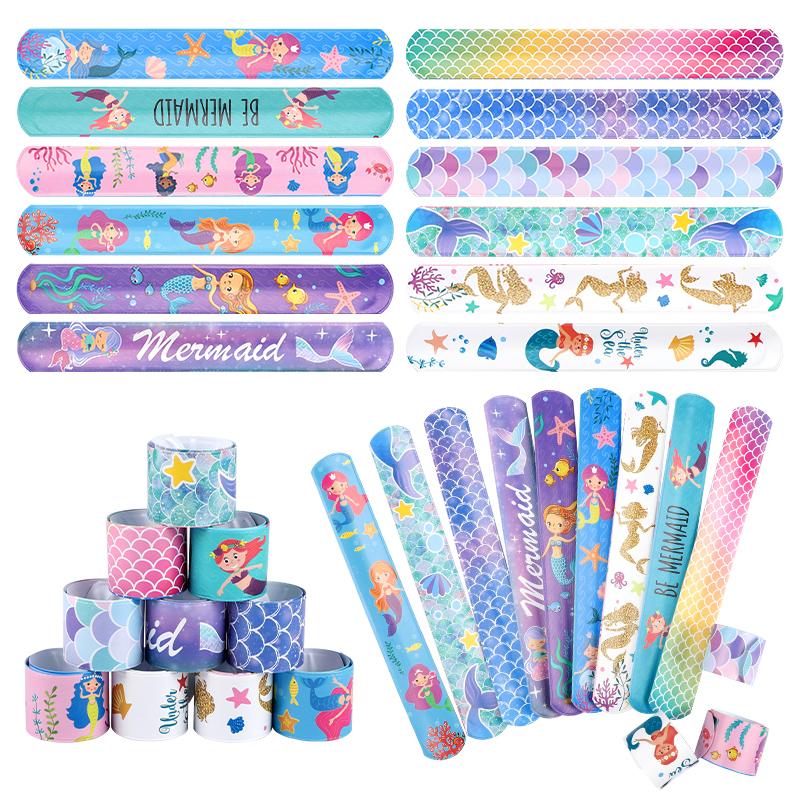 

12pcs Mermaid Slap Bracelets Girls Little Mermaid Birthday Party Favors Gift for Guest Kids Classroom Prize Goodie Bag Filler 12Pcs