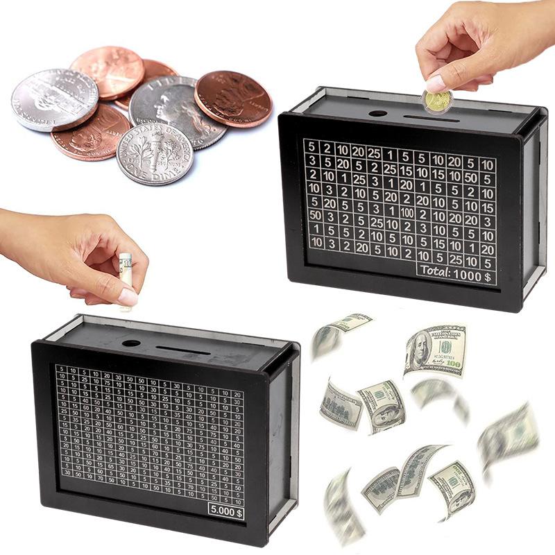 1000USD Black Reusable Piggy Bank With Money Goal Counter Piggy Bank DIY Saving Money Box For Helps The Habit Of Saving