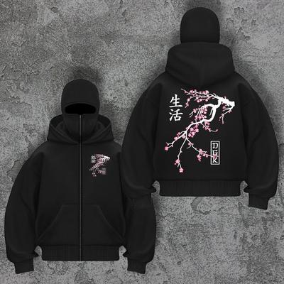 Men's Popular DIY Dark Style Double Hat Hooded Zipper Sweatshirt Jacket for Autumn and Winter Couples